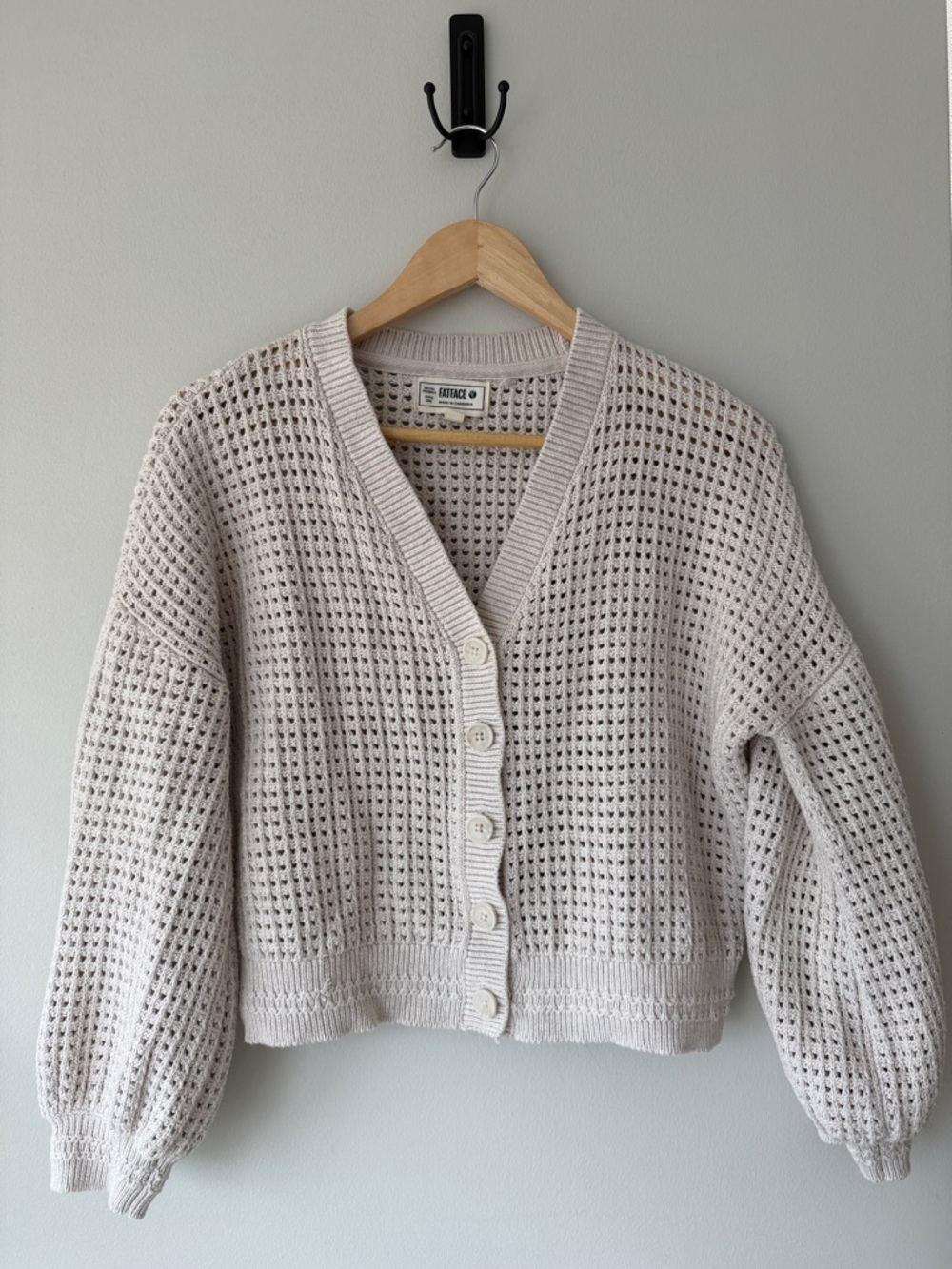 Fat Face Balloon Sleeve Open-Knit Button Cardigan Size 6